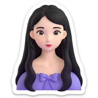 black long hair girl with soft makeup sticker