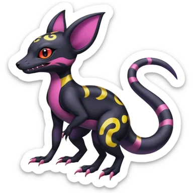 Rare epic aesthetic colorful Salandit-Noibat-Umbreon-Genet-species-Fakemon-hybrid-creature, with markings, full body sticker