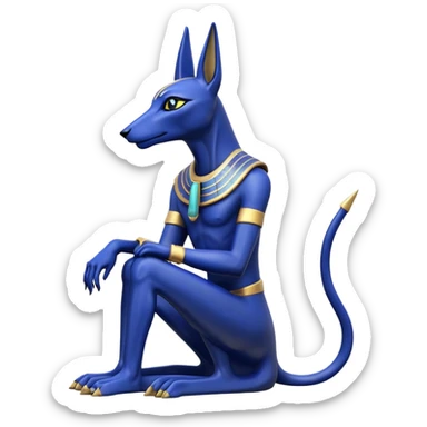 Ancient lapis gold lovely alien anubis immature-aged staged formally sitting posed statue  sticker