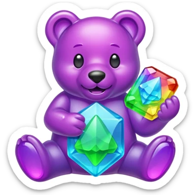 Rainbow Gummybear holding a purple rupee sticker