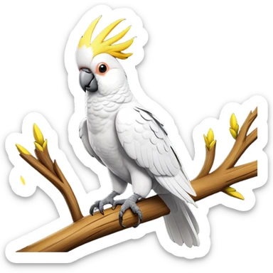 cinematic-cockatoo-realistic-full-body-perched-emoji,-sleek-white-feathered-body-balanced-on-a-branch,-vibrant-yellow-crest-raised-in-expressive-alertness,-sharp-black-beak-slightly-open-as-if-mid-call,-piercing-dark-eyes-observing-with-cheeky-intelligence,-delicate-talons-gripping-the-wood-firmly,-simplified-yet-realistic-focused-features,-highly-detailed,-glowing-with-a-soft-sunlit-hue sticker