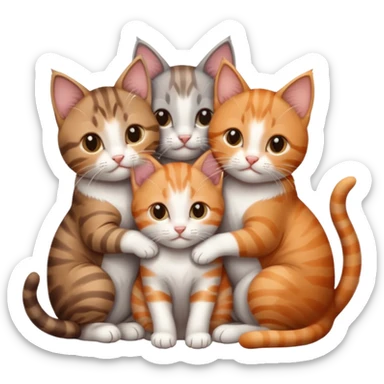 3 kittens cuddling together all different colours, the first one is grey and white, the second is ginger and white and the third is brown tabby and white sticker