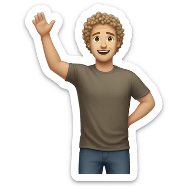 normal white man, short curly hair surrendering, hands up in the air  sticker