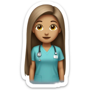 cute tan girl with long straight brown hair wearing scrubs  sticker