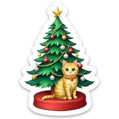 Christmas tree with w gold cat under sticker