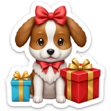 dog in present sticker