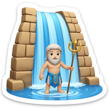 iOS-style 3D emoji: parted sea forming two high curved water walls, with a small figure of Moses in the middle holding a raised staff, standing on dry ground. sticker