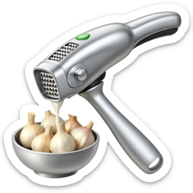 garlic being pressed by a garlic press sticker