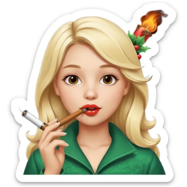 A beautiful girl with blonde hair with a festive pipe in her mouth sticker