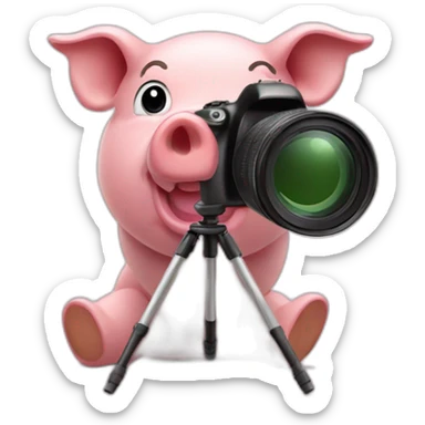 pig taking photos with a tripod sticker