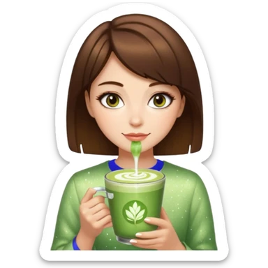 pink soft girl aesthetic short brown hair girl makeup, skincaRE, SPARKLES, AND MATCHA LATTE sticker