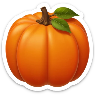 Flat emoji-style persimmon, smooth spherical shape, glossy surface, bright warm orange color, distinct dried brown leafy calyx on top, no side grooves, no ridges, not pumpkin-like, minimal detail, clean vector, iOS emoji style lighting. sticker