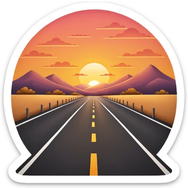 road with sunset sticker