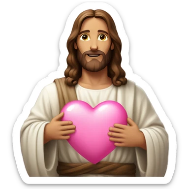 Jesus with pink heart in both of his hands sticker