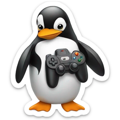 penguin holding videogame controller sticker