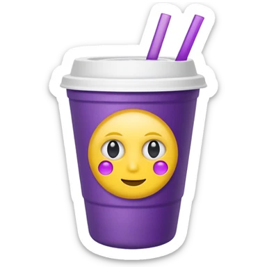  White styro with purple juice inside visible from the top only. Add a stoned yellow emoji face  sticker