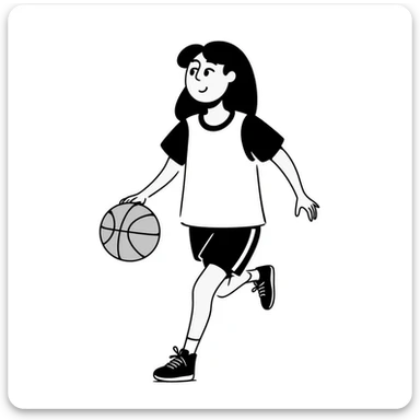 Asian Girl with brown long hair in a basketball suit sticker