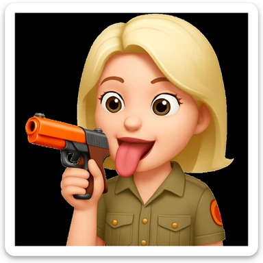 Edit the emoji so it is putting the gun toward its tongue, keeping the playful and cartoonish style. sticker