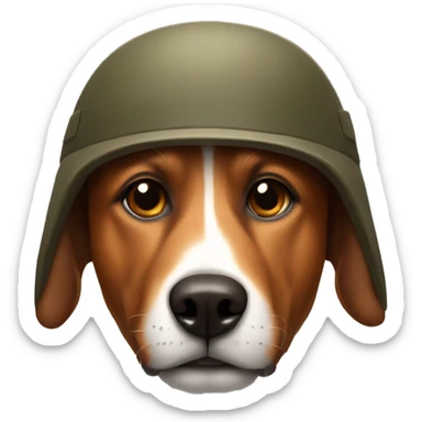 a brown dog having a fox face, wearing modern military head gear sticker