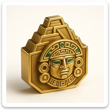 Inca logo featuring a stepped pyramid, intricate linework, gold and emerald green, elegant and timeless sticker