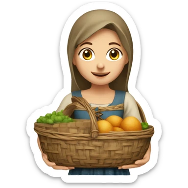 medieval market caucasian femal young girl visitor with a basket sticker
