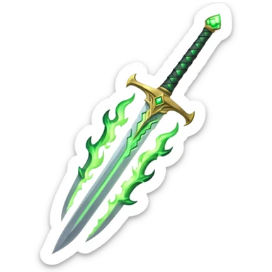 sword burning green flame sticker