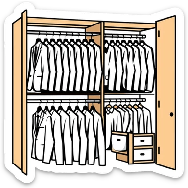 Simple closet with organized professional outfits, work wardrobe planning sticker