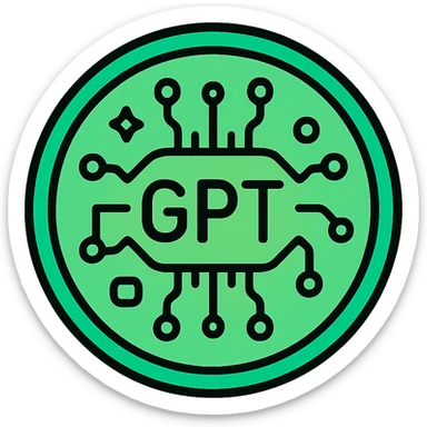 circular futuristic GPT icon, green gradient, AI theme sticker