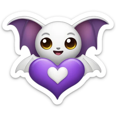 purple bat holding white heart sticker