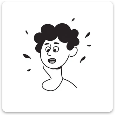 Hand-drawn face with exaggerated sweat drops flying off, stressed expression sticker