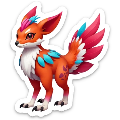 cool exotic Falvie-Fionbri-fantasy-creature-Fakémon-Pokémon, full body, with markings sticker
