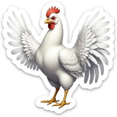 cinematic-[white chicken]-realistic-full-body-perched-emoji,-wings-tucked-neatly,-head-tilted-dramatically,-sleek-[white]-feathers,-simplified-yet-realistic-focused-features,-highly-detailed,-glowing-with-an-almost-sarcastic-glow sticker