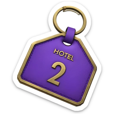 antique brass hotel key with large purple leather room number tag sticker