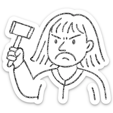 angry judge with blonde shoulder-length hair and bangs sticker