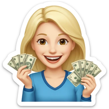 laughing woman holding lots of money sticker