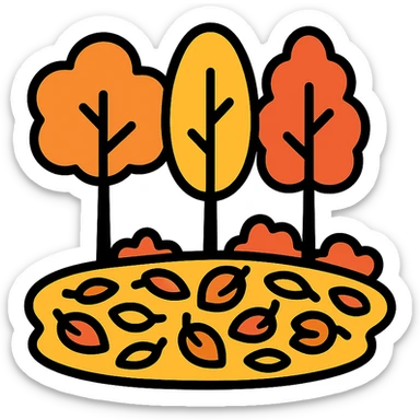 autumn forest with trees and a carpet of colorful leaves icon sticker