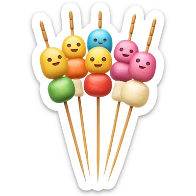 Cinematic Realistic Dango Dessert Emoji, showcasing colorful rice dumplings on skewers rendered with lifelike textures and soft, inviting lighting. sticker