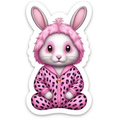 Rabbit in pink leapord pajamas sticker
