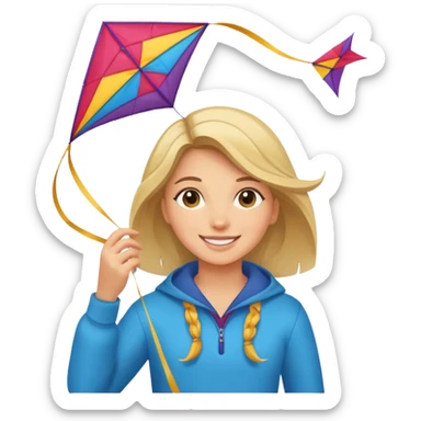 girl with kite,Kite Flyers, big kite. sticker