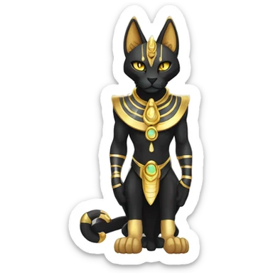 Black godly overpowered ethereal majestic Egyptian Cat-Fakemon. Golden Anubis-Rings and yellow ring-markings. Full body sticker
