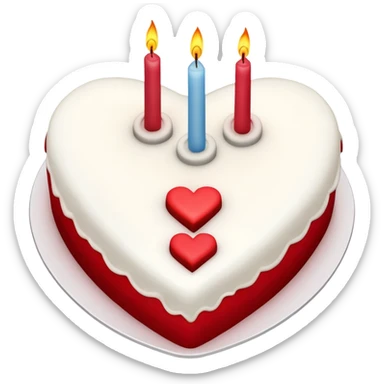 Red heart shaped birthday cake, top view, 4 candles sticker