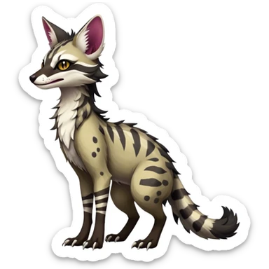 Feral Rare Fantasy dark vibrant Vernid-Sergal-Genet-Trico-species by LiLaiRa, random markings, tufted tail, tufted ears, full body sticker