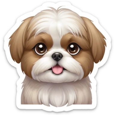 Cinematic Cute Shih Tzu Portrait Emoji, Head playfully tilted with large, sparkling eyes and a fluffy, endearing fur in gentle, pastel tones, simplified yet irresistibly charming, highly detailed, glowing with a warm, cuddly radiance, high shine, radiating affectionate and joyful energy, styled with a soft, playful outline, capturing the essence of a cute Shih Tzu that seems destined to charm everyone in its path! sticker