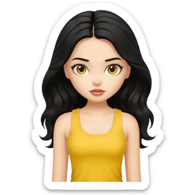 a pretty bratz girl with long wavy black hair in a yellow tank top sticker