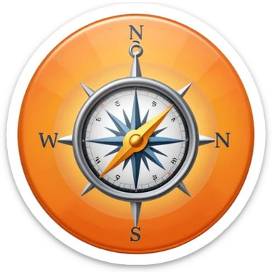 Minimalist emoji of a compass needle snapping firmly toward one direction with a soft sunrise glow behind it, symbolising decisive focus and a new disciplined beginning. Transparent background. sticker