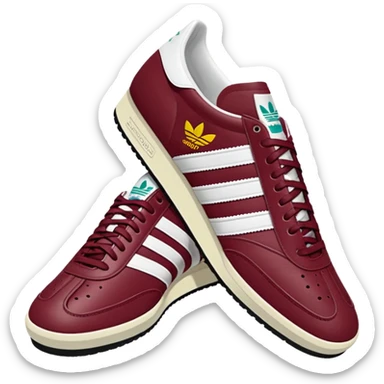 Maroon adidas spezials with 3 white stripes on the second des sticker