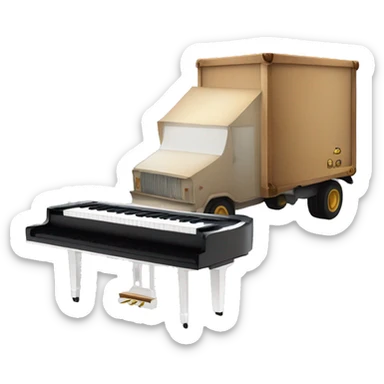 piano in a closed box truck, side angle, shell xray vision of piano loaded inside the truck  sticker