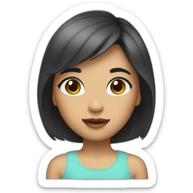 Whait girl with blach short hair and brown eyes  sticker