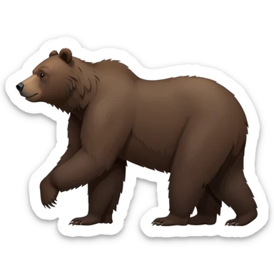 Realistic dark brown grizzly bear on all four legs, minimalist style, natural pose, side view, darker fur sticker