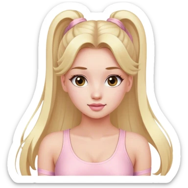 Beautiful woman with long blonde ponytails wearing light pink bodycon dress sticker